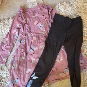 H&M Pink Butterfly Dress with Black Leggings